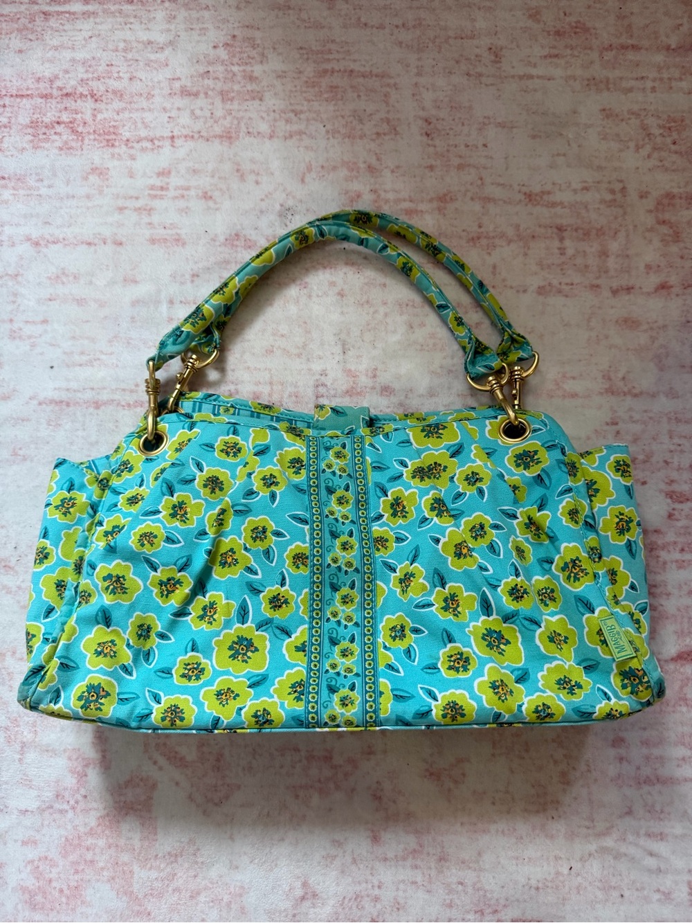 Y2K Maggi B Floral Turquoise & Yellow Tote Handbag